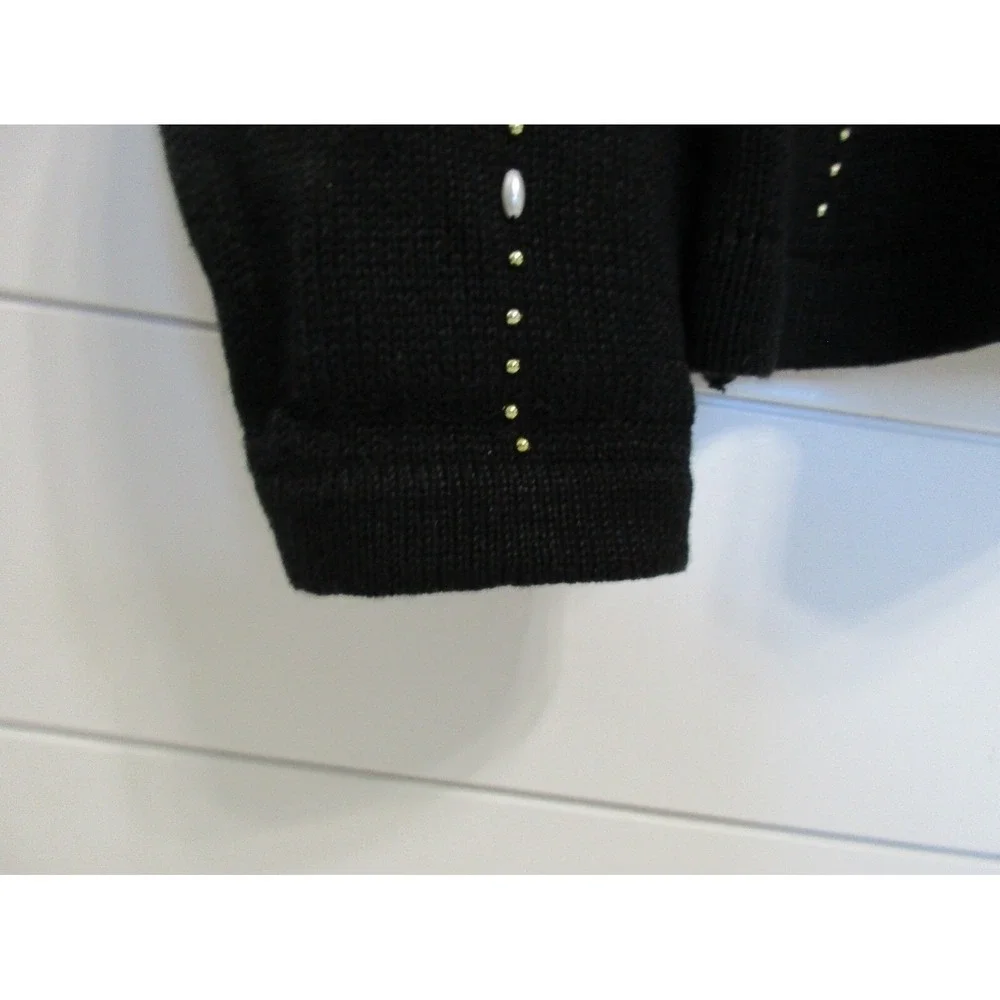 B.P. Design Womens Ramie Cotton Beaded Embroidered Cardigan Sweater size M Black